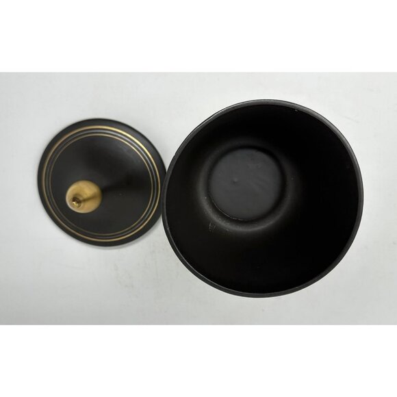 Vtg VEE JACKSON CALIFORNIA 10" URN w/ FINIAL LID Black/Brown Gold Silver Lines - Picture 7 of 13